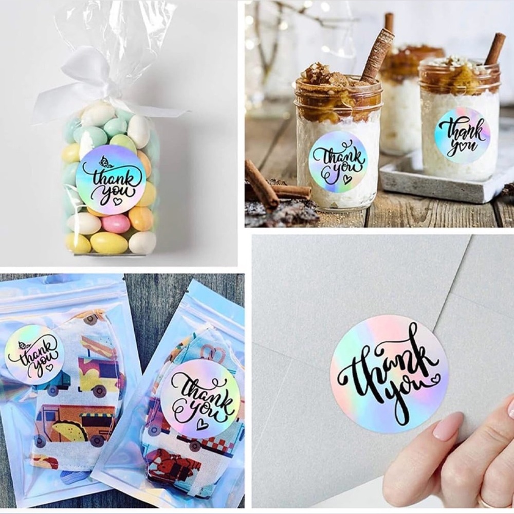 500 Pcs Holographic "Thank You" Round Sticker Roll - Pastel Gradient - Picture 4 of 4